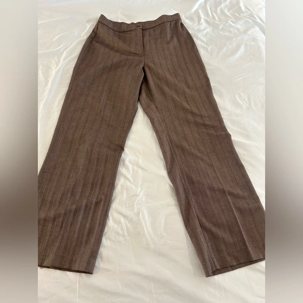 Coldwater Creek Brown Pinstripe Dress Pants Womens 12 Straight Leg Career Work